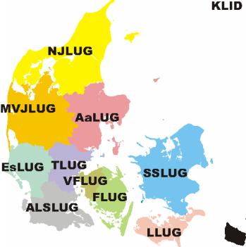 Danmarks kort, hvor hver Linuxbrugergrupper har sin egen farve