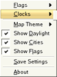Skærmaftryk med menuen som vises med højre museknap og Ur markeret.